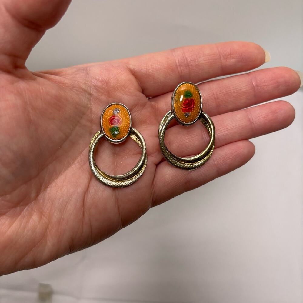 Vintage Floral Hoop Earrings